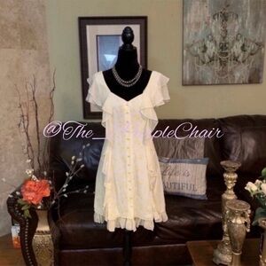 CINQ À SEPT NWT Ivory/Sunglow Button Down Ruffle Georgia Silk Dress 2